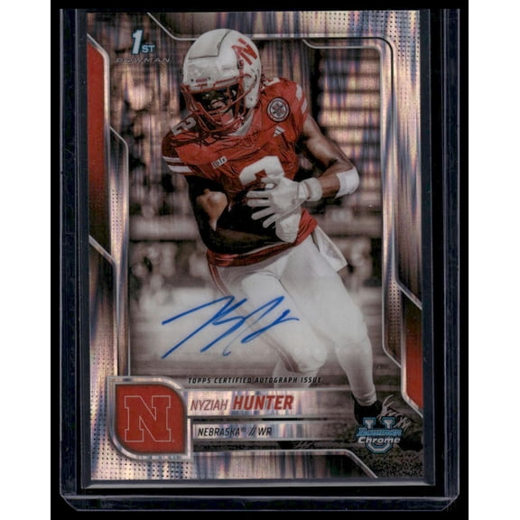 2025 Bowman University Chrome Football Nyziah Hunter Autographed Trading Card Stealth #BCA-NH Nebraska Cornhuskers