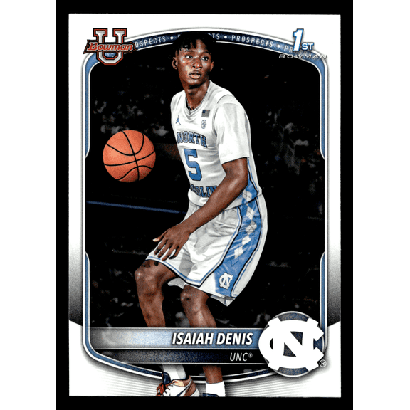 2025 Bowman University Isaiah Denis BPP-49 Base Trading Card NCAA Basketball North Carolina Tar Heels