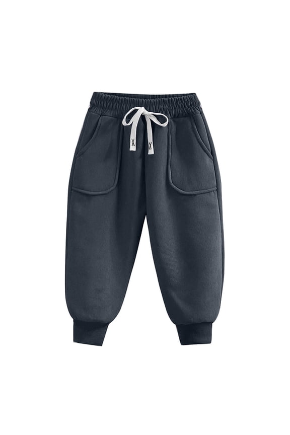 2025 Boys Girls Clothes Plain Elastic Waistband Trouser Pants With Pockets For Kids, 1 Years Gray