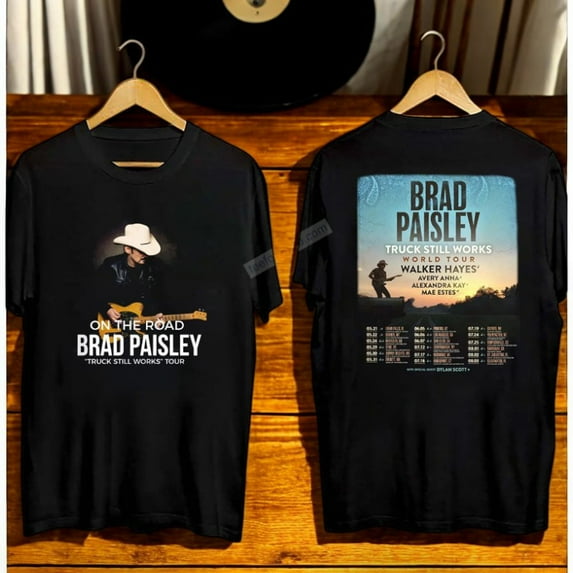 2025 Brad Paisley Truck Still Works World Tour T-Shirt,Light Blue Color,Size L