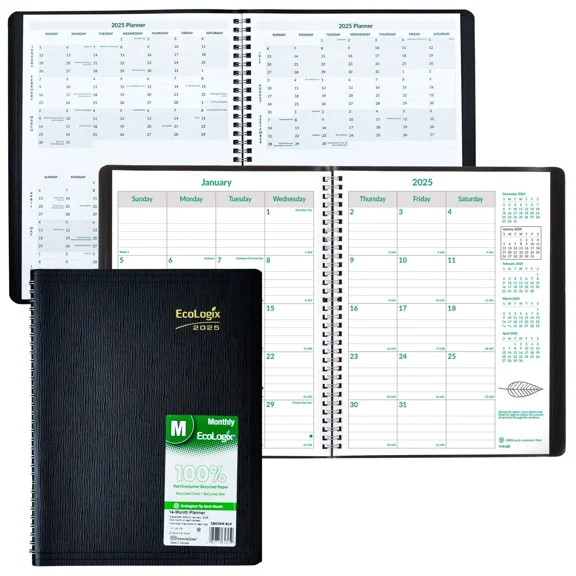 2025 Brownline Ecologix Cb435W.Blk Monthly Planner, 8-1/2 X 11"