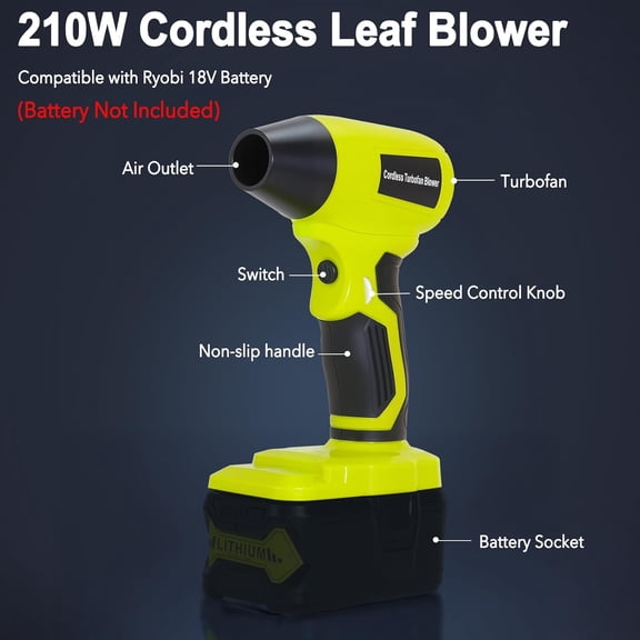 2025 Brushless Leaf Blower Cordless for Ryobi 18V Battery, Lightweight Electric Handheld Mini Blowers with 5 Attachments, Stepless Speed for for Small Areas Precision Cleaning (No Battery)