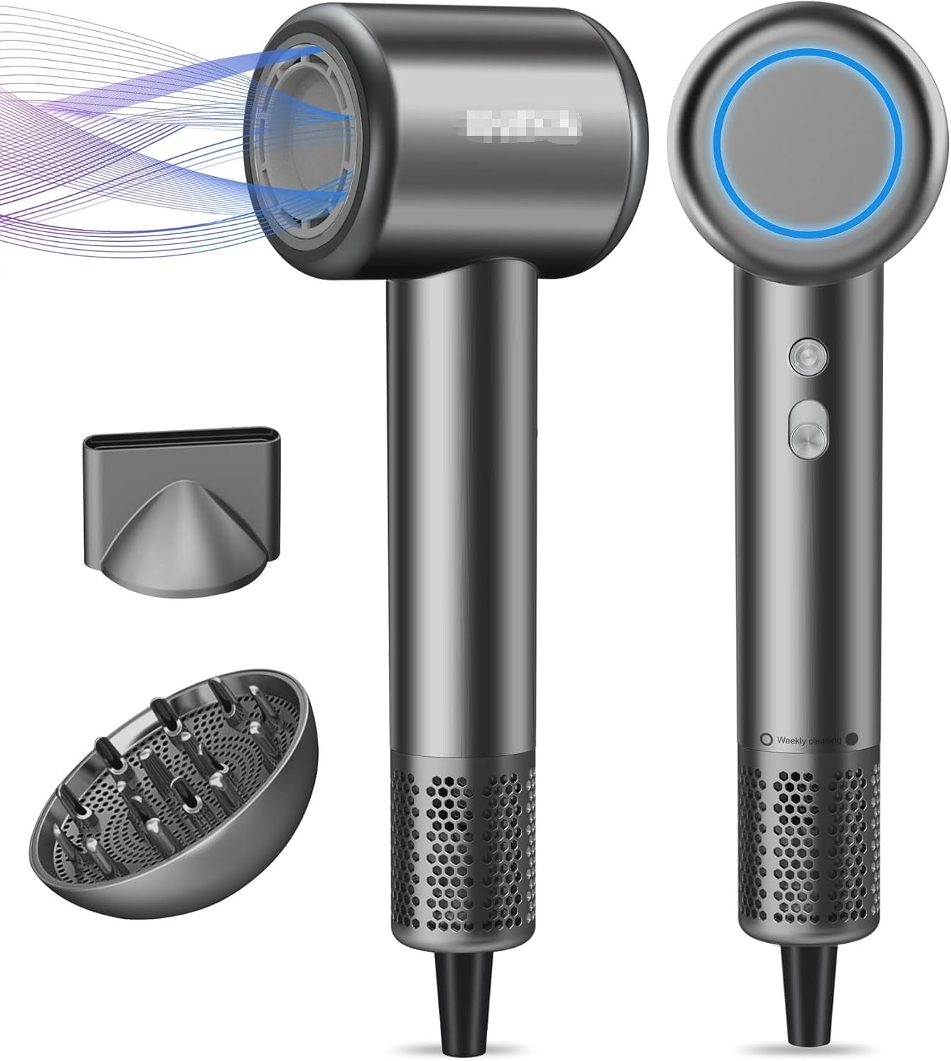 2025 Brushless Motor Hair Dryer - High-Speed Ionic Blow Dryer with Magnetic Diffuser for Curly Hair(Gray)