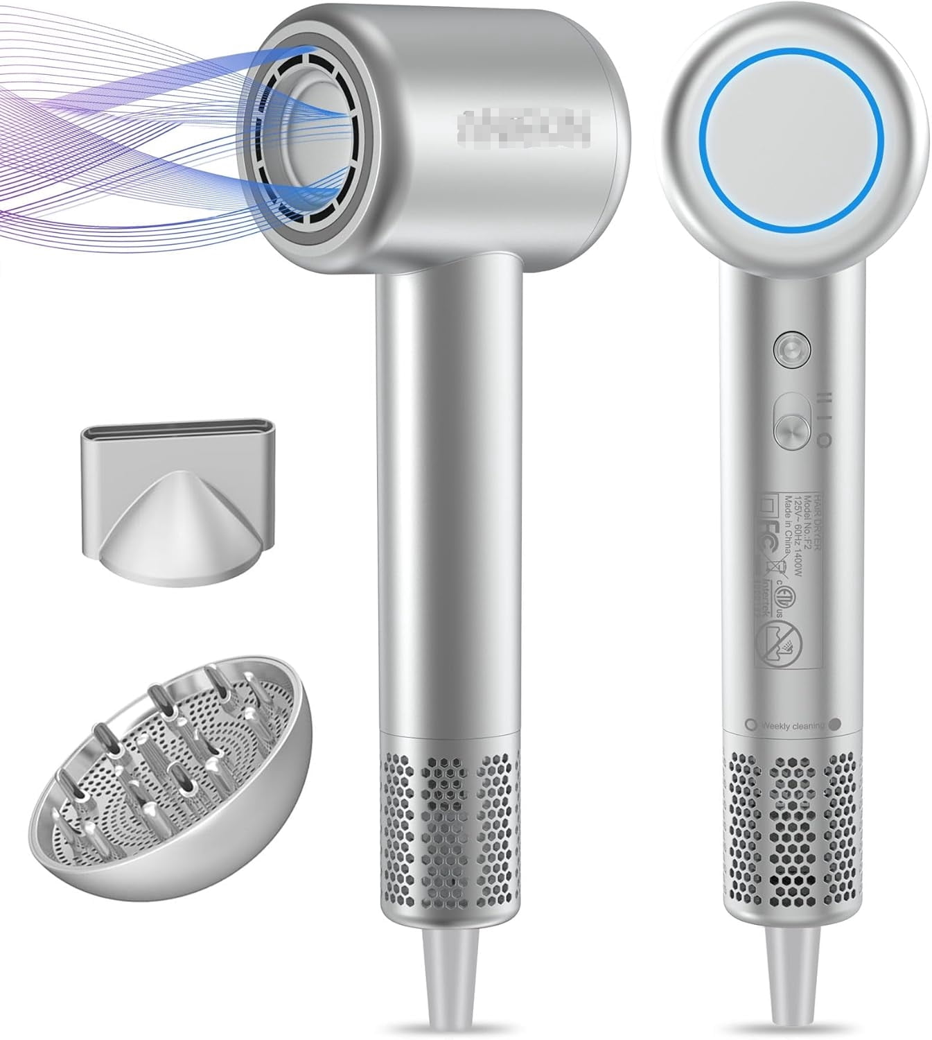2025 Brushless Motor Hair Dryer - High-Speed Ionic Blow Dryer with Magnetic Diffuser for Curly Hair(Silver)