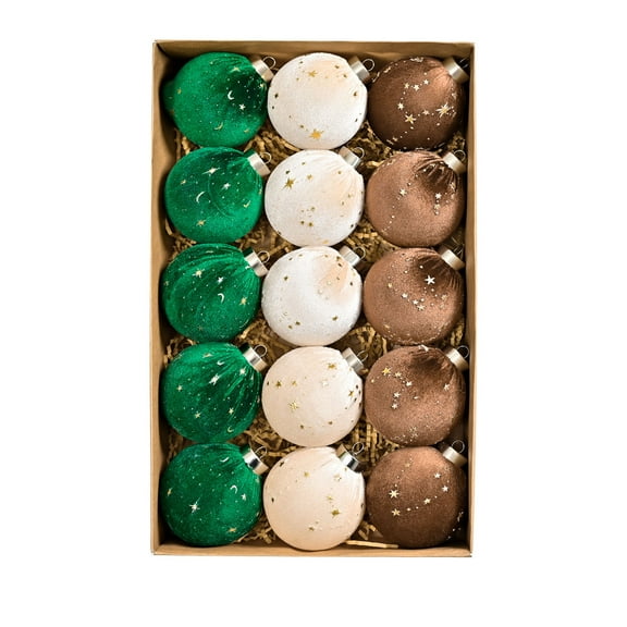 2025 CISIL & 15-Count Christmas Tree Ornaments Velvet Multicolor Balls 8cm 3.15In