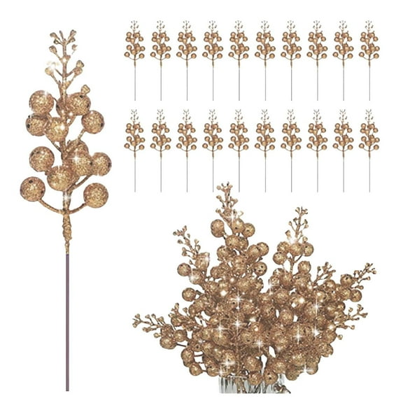 2025 & CISIL 20pcs Christmas Glitter Berry Stems, Artificial Berry Stems Holly Christmas Berry Picks Christmas Tree Ornaments DIY Christmas Wreath Crafts