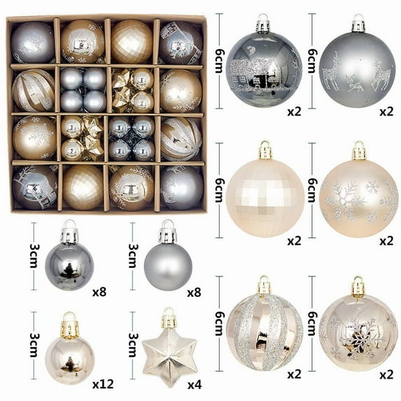 2025 CISIL & 44-Count Christmas Tree Ornaments Shatterproof Multi-Textured Iron grey champagne gold Balls 6cm 2.36In