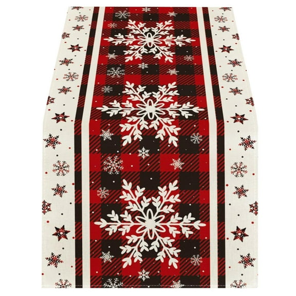 2025 & CISIL - Checkered Snowflake Christmas Table Runner, Seasonal Winter Kitchen Table Decoration, Suitable For Home Party Decoration