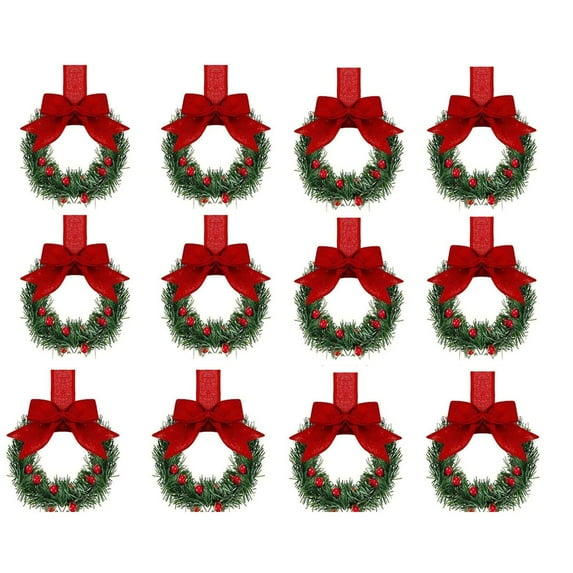 2025 & CISIL - Christmas Kitchen Cabinet Wreaths With Plaid Bow Ribbon Hanging Cabinet Doors Wreaths Decorative For Kitchen Window Outdoor Indoor Holiday Decor