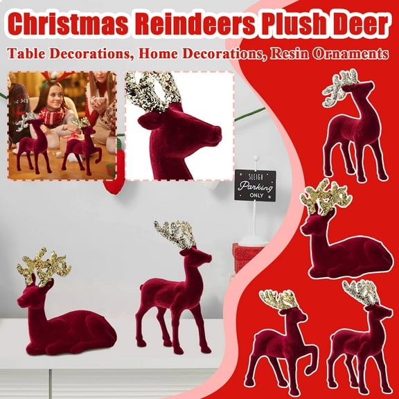 2025 CISIL - Christmas Reindeer Ornament - Tabletop Decoration - Festive Red Deer Figurine for Home and Holiday Celebration