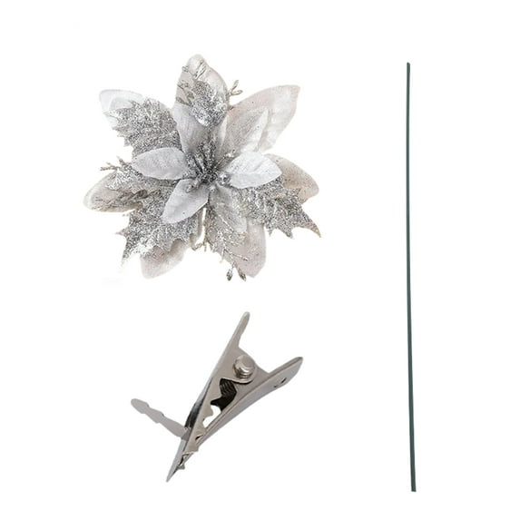 2025 & CISIL - Glitter Poinsettia 5.5 Inch Artificial Flower Christmas Clip Stem Christmas Tree Ornaments For Wedding Party Wreath Decoration