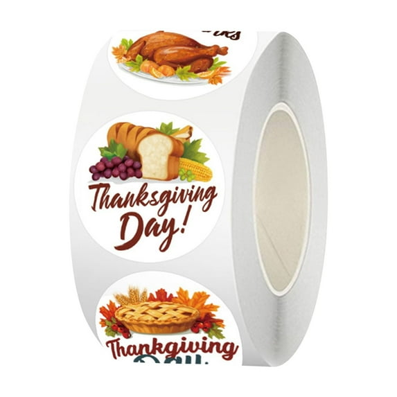 2025 & CISIL - Happy Thanksgiving Day Stickers Roll, 1Inch 500 Pcs Fall Leaf Pumpkin Turkey Harvests Design Round Decals For Holiday Party Goodie Bags Gift Cards Decoration