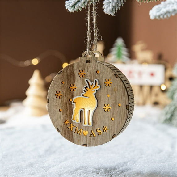 2025 CISIL Round Wooden Pendant with Lights Christmas Party Decorations Creative Christmas Tree Hanging Ornaments