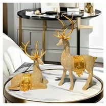 2025 CISIL Set of 2 Christmas Reindeer Statues, 11.3" Gold Decorative Deer Sculptures for Home Decor, Elegant Holiday Ornament for Living Room, Table Centerpiece, Christmas Decoration Gift