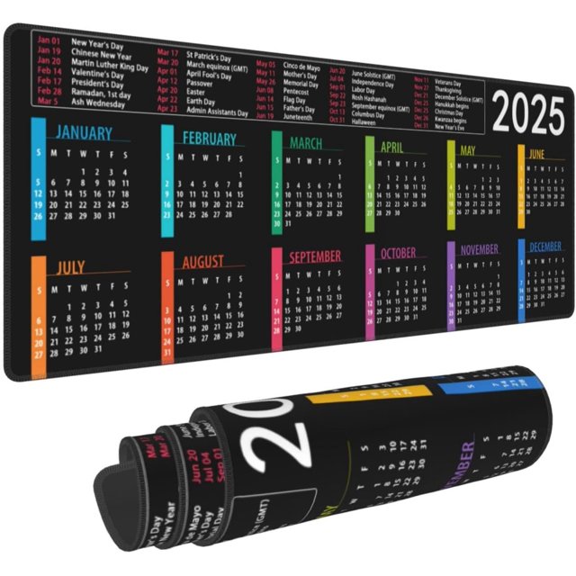2025 Calendar with Holidays Mouse Pad XL Extended Desk Mat, Non Slip