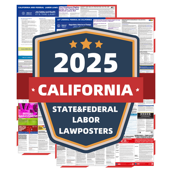 2025 California State and Federal Labor Laws Poster - English & Spanish Combo - OSHA Workplace Compliant - UV Waterproof Laminated 24" x 36" - Mandatory Regulations Posting for Employees (Folded)