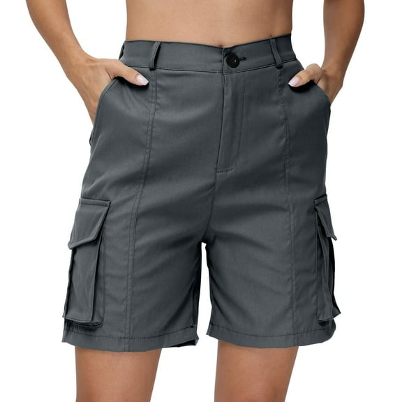 2025 Cargo Shorts Women Bermuda Shorts Summer Quick Dry High Waisted Long Shorts Drawstring Knee Length Plus Size Ladies Hiking Shorts with Pockets Navy L