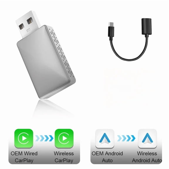 2025 Carplay Android Auto 2in1 Wireless Adapter Carplay Wireless Adapter for OEM Car with USB Plug and Play Wired To Wireless