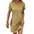 thumbnail image 1 of 2025 Casual Summer T Shirt Dress for Women Solid Color Short Sleeve V Neck Mini Shift Dresses with Pockets, 1 of 8