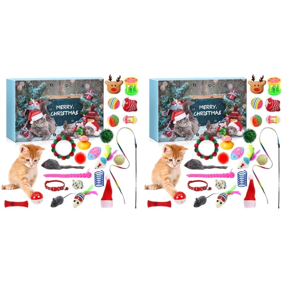 2025 Cat Advent Calendar - 24 Days Countdown Sets for Christmas Featuring Interactive Feather Teaser Toys for Cat Lovers　2PCS