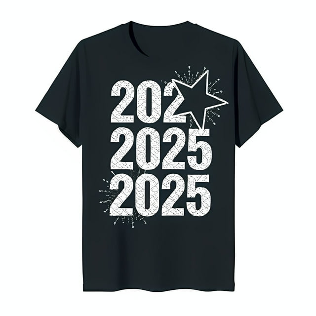 2025 Celebration Black TShirt with Design for New Year