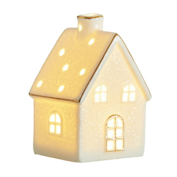 2025 Ceramic Christmas Luminous House Decoration - White Ornament Festive Home Figurine with Warm Light for Holiday Xmas Scene Decor, Night Light