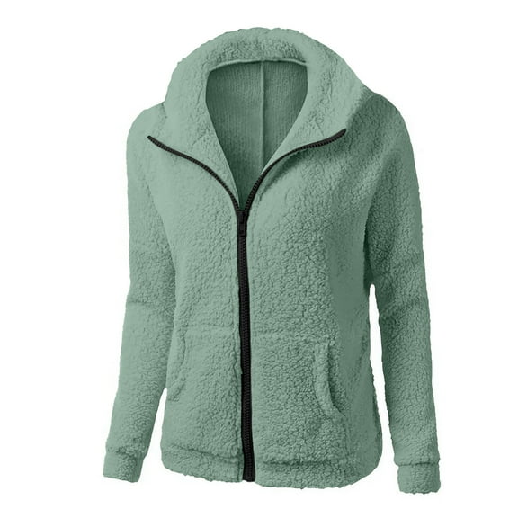 2025 Charella Women's Zip up Fuzzy Sherpa Jacket Soft Winter Warm Fleece Coat with Pockets Mint Green,XL