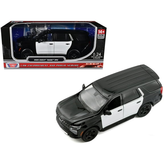2025 Chevrolet Tahoe PPV Black & White "Custom Builder's Kit" 1/24 Diecast Model Car by Motormax
