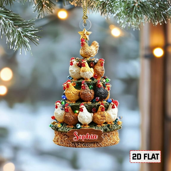 2025 Chicken Christmas Tree Ornament, Lighted Stack of Hens Farmhouse Décor, Funny Holiday Farm Lover Gift, Acrylic Keepsake