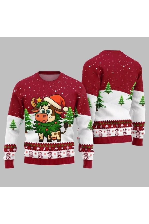 2025 Christmas Adorable Santa Cow Ugly Christmas Sweater 003