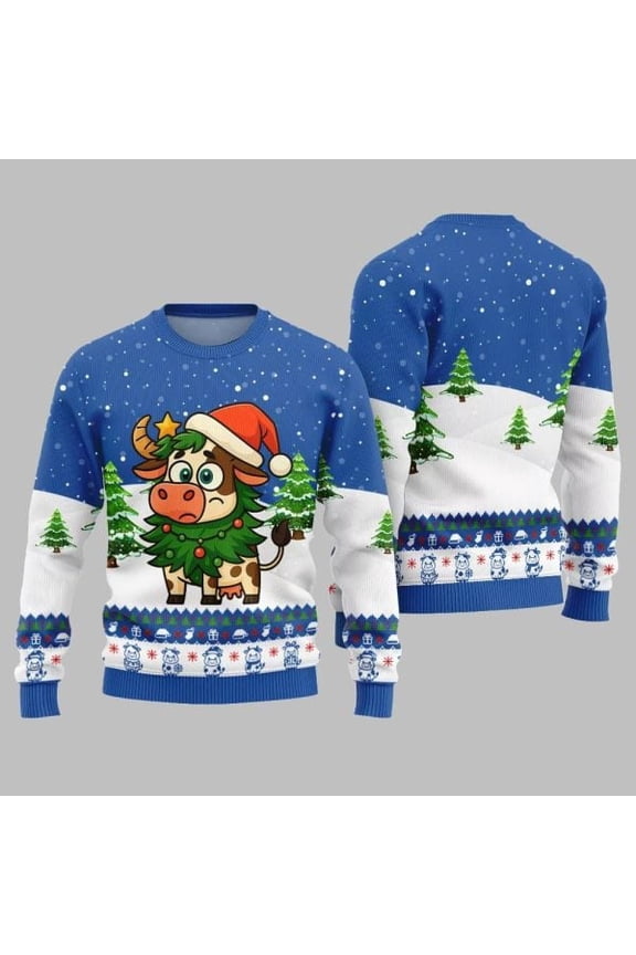 2025 Christmas Adorable Santa Cow Ugly Christmas Sweater