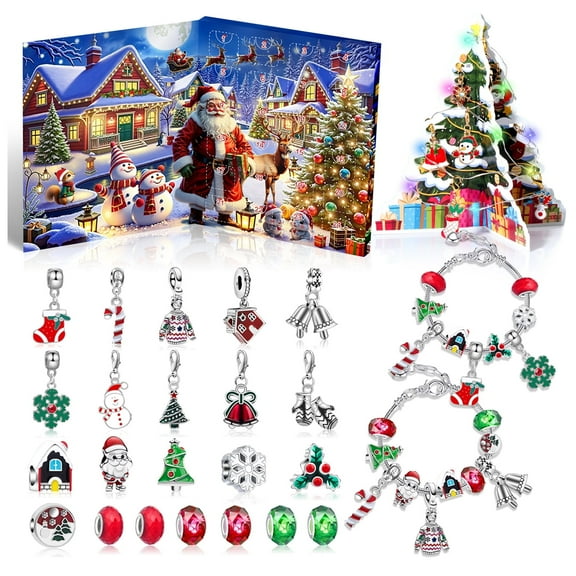 2025 Christmas Advent Calendar Bracelets, 24 Days Xmas Countdown Calendar with DIY Charm Bracelets Kits for Christmas Party New Year Birthday Gifts