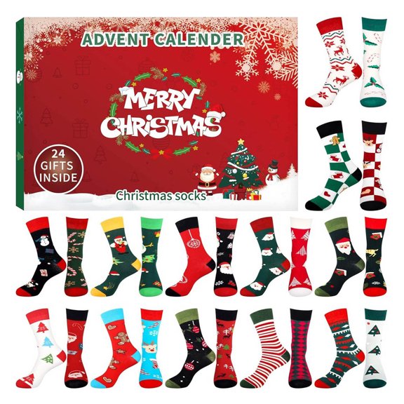 2025 Christmas Advent Calendar, Christmas Sock Advent Calendar, Countdown Gift for Adults Xmas Party, Xmas Countdown Calendar