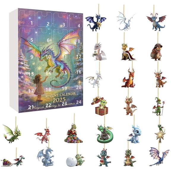 2025 Christmas Advent Calendar Dragon In The Forest Theme 24 Days 2D Acrylic Christmas Countdown With Reusable Ornaments Daily Countdown Calendar For Bag Family Christmas Tree Decor(3840)
