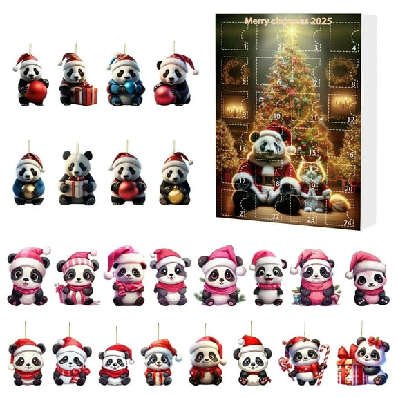 2025 Christmas Advent Calendar Panda Theme 24 Days 2D Acrylic Christmas Countdown With Reusable Ornaments Daily Countdown Calendar For Bag Family Christmas Tree Decor(3887)