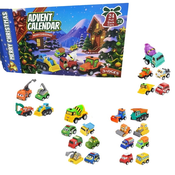 2025 Christmas Advent Calendar for Boys Kids, 24 Days Countdown Calendar 24 Vehicles Pull Back Cars Set, Xmas Gifts for 1 2 3 Years Old