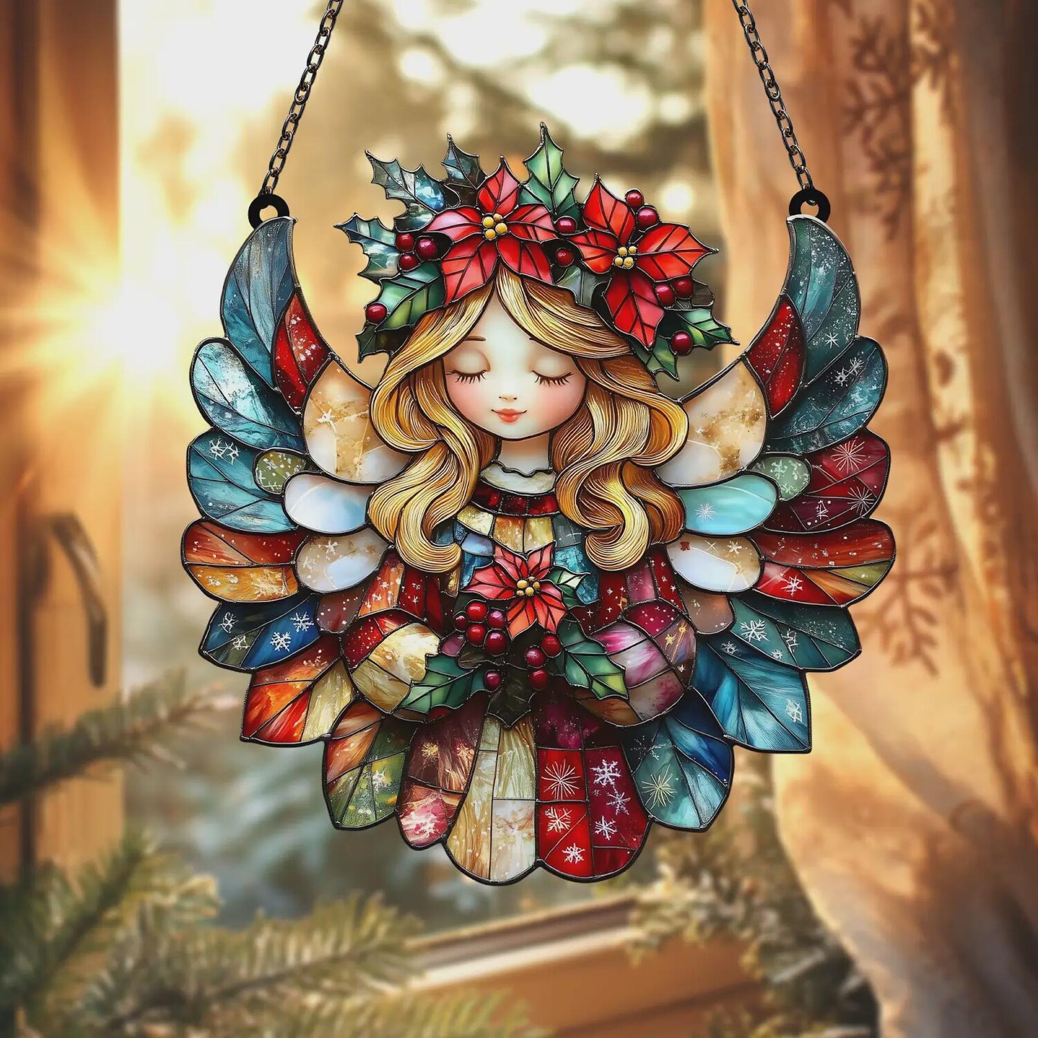 Angel Panel Cathedral Style Stained Glass Stained Glass Guardian Angel Panel ...