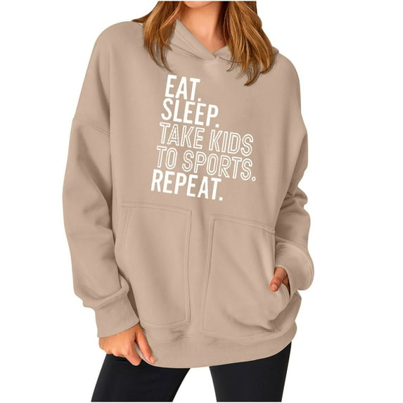2025 Christmas Baggy Hoodies Ladies Letter Print Graphic Sweatshirt with 2 Pockets Casual Pullover Tops Loose (2XL, Khaki 08)