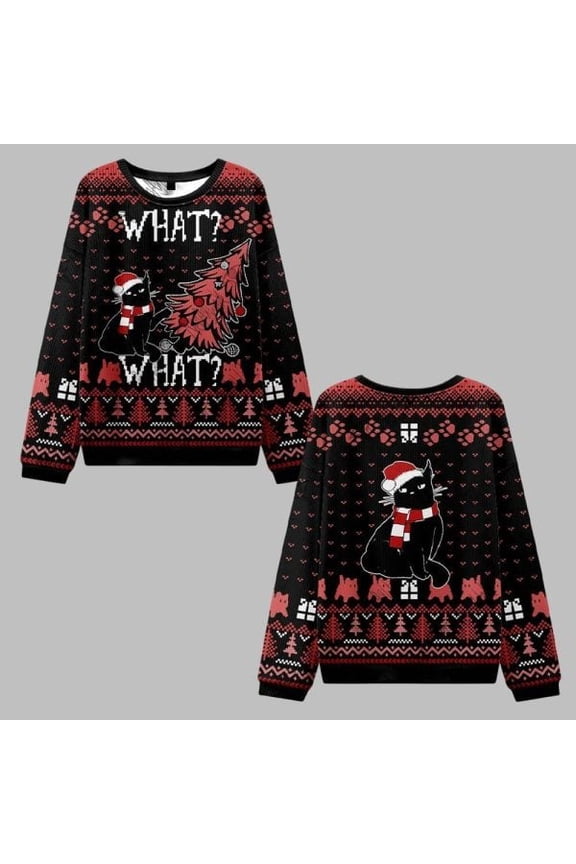 2025 Christmas Black Cat What What 3D Christmas Sweater