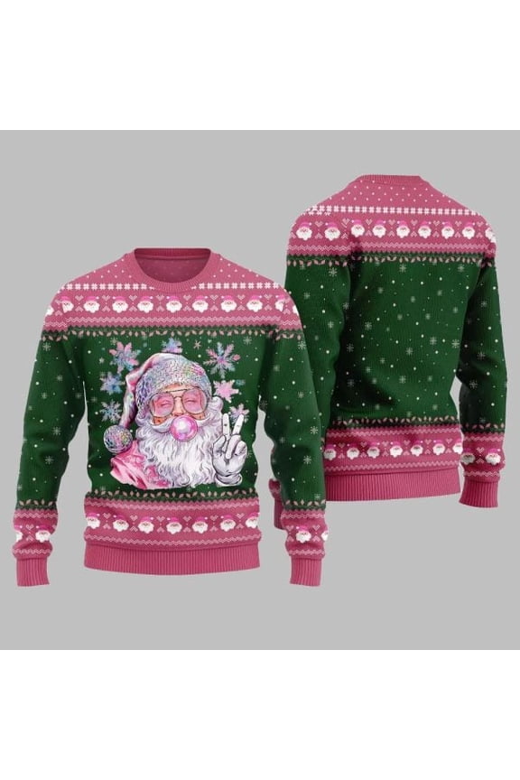 2025 Christmas Bubble Gum Santa Ugly Christmas Sweater 002