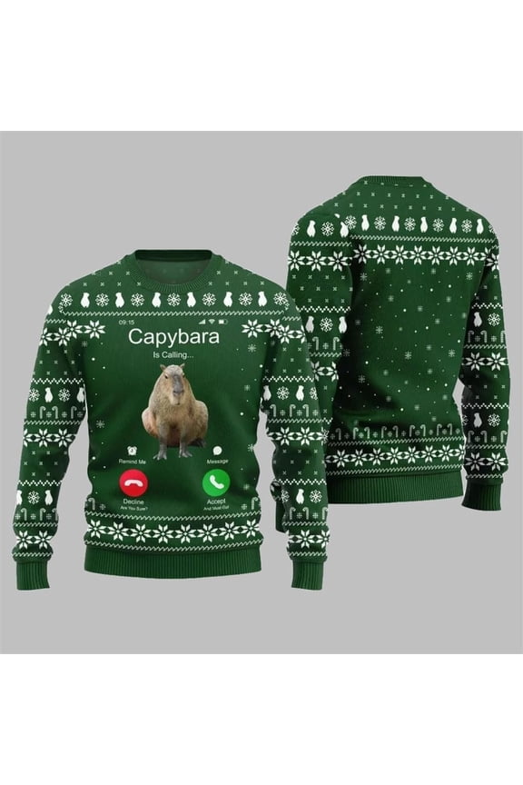 2025 Christmas Calling Capybara Ugly Sweater