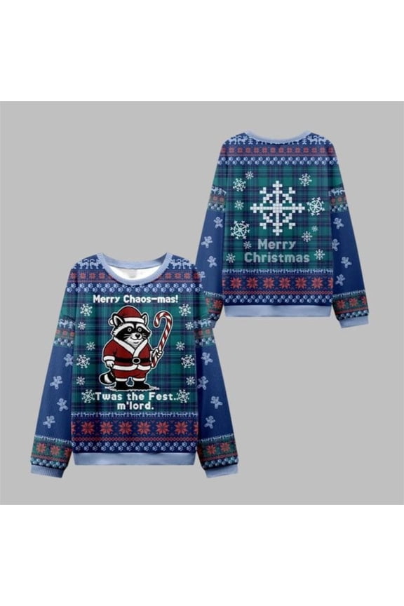 2025 Christmas Candy Raccoon Samurai 3D Sweater