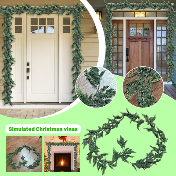 2025 Christmas Cane Garland 2.7m, Artificial Pine Vine, Soft Feel Needle, Door & Wall Hanging Decor, Holiday Celebration, Indoor Outdoor A