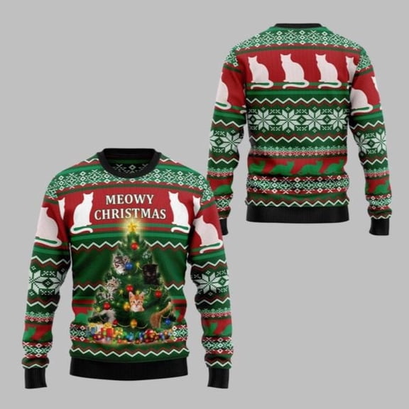 2025 Christmas Cat Meowy Christmas Ugly Christmas Sweater