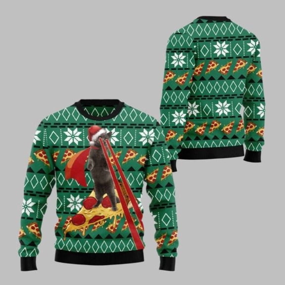 2025 Christmas Cat Pizza 3D Christmas Sweater