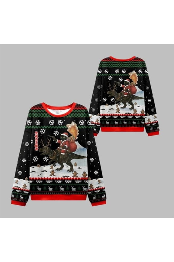 2025 Christmas Cat Riding A Dinosaur 3D Sweater