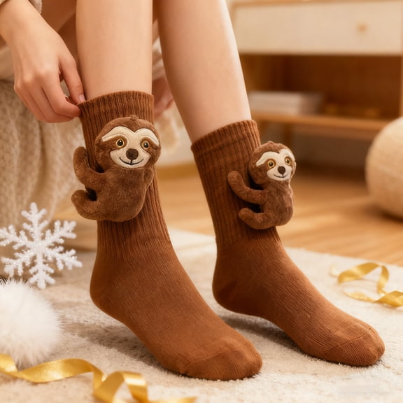 2025 Christmas Collection Sloth Socks - Women’s 3D Knit Plush Hug Crew Socks, Cute Animal Warm Floor Socks