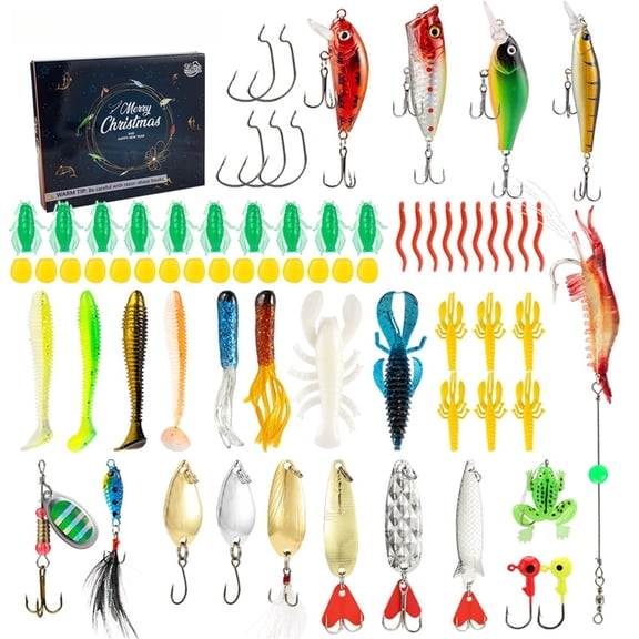 2025 Christmas Countdown Advent Calendar Fishing Edition, 24 Days Surprise Fishing Lures and Bait Set for Men Boys Teens, Ideal Xmas Fishing Gift for Husband Son