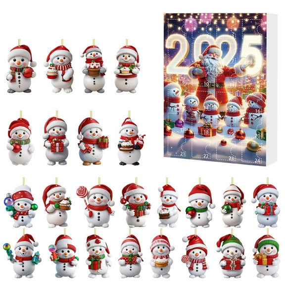 2025 Christmas Countdown Calendar, Advent Calendar 24 Days Snowman Hanging Ornaments Set with Santa Hats, Versatile Christmas Decorations, 2D Hanging Ornament for Xmas Gifts