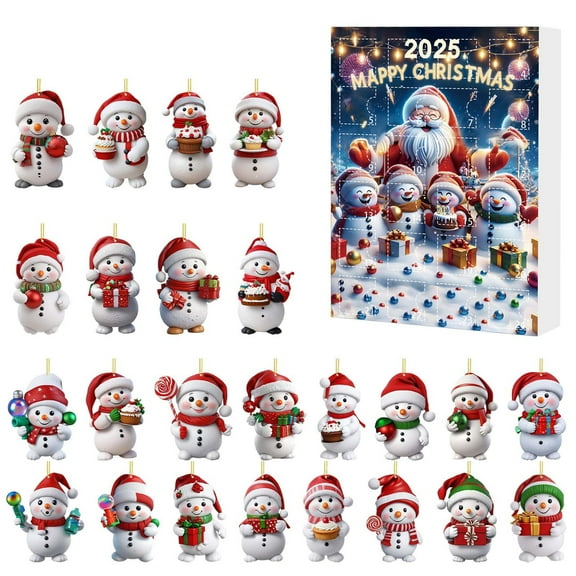 2025 Christmas Countdown Calendar with Snowman Ornaments, Acrylic Holiday Hanging Decorations Gift Box for Kids Family Winter Festive Home Decor